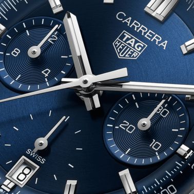 Montre TAG Heuer Carrera Chronograph "Glassbox" automatique cadran bleu bracelet acier "grains de riz" 39 mm