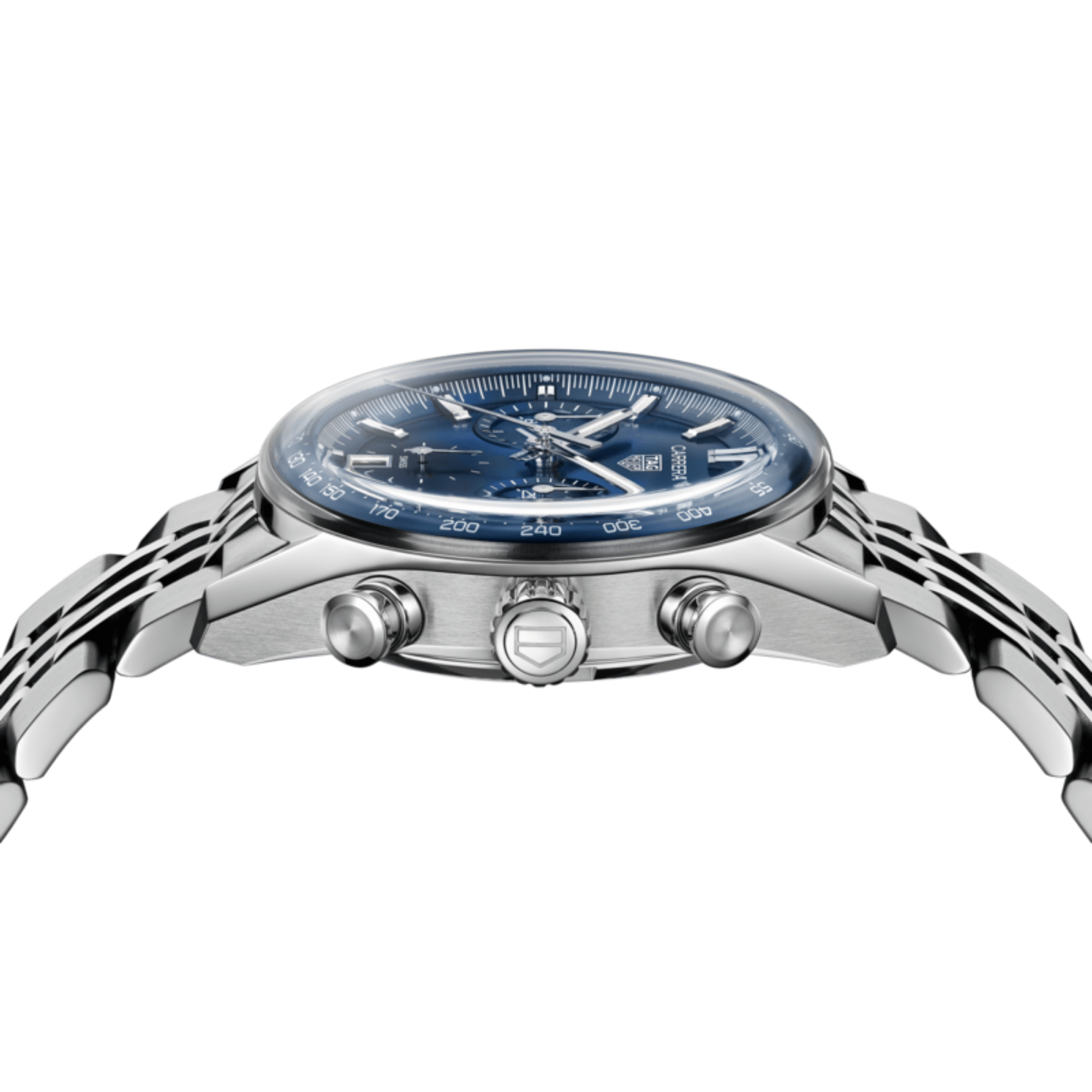 TAG Heuer Carrera Chronograph "Glassbox" automatic blue dial "beads-of-rice" steel bracelet 39 mm