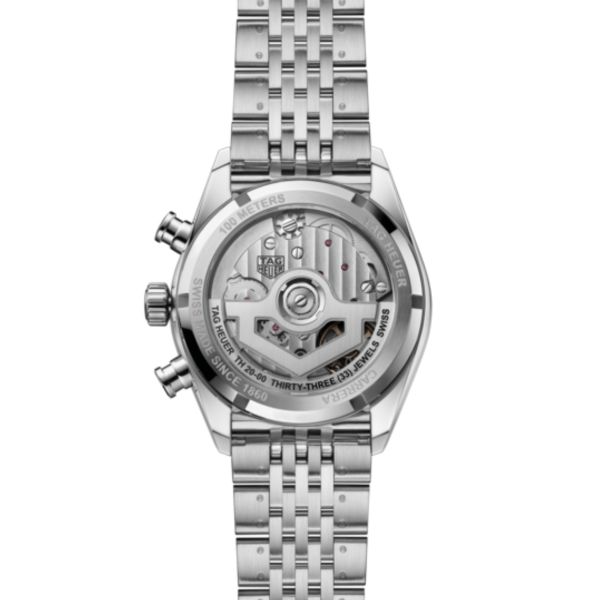 Montre TAG Heuer Carrera Chronograph "Glassbox" automatique cadran bleu bracelet acier "grains de riz" 39 mm