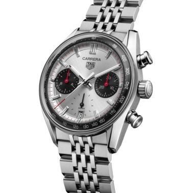 Montre TAG Heuer Carrera Chronograph "Glassbox" automatique cadran argent bracelet acier "grains de riz" 39 mm