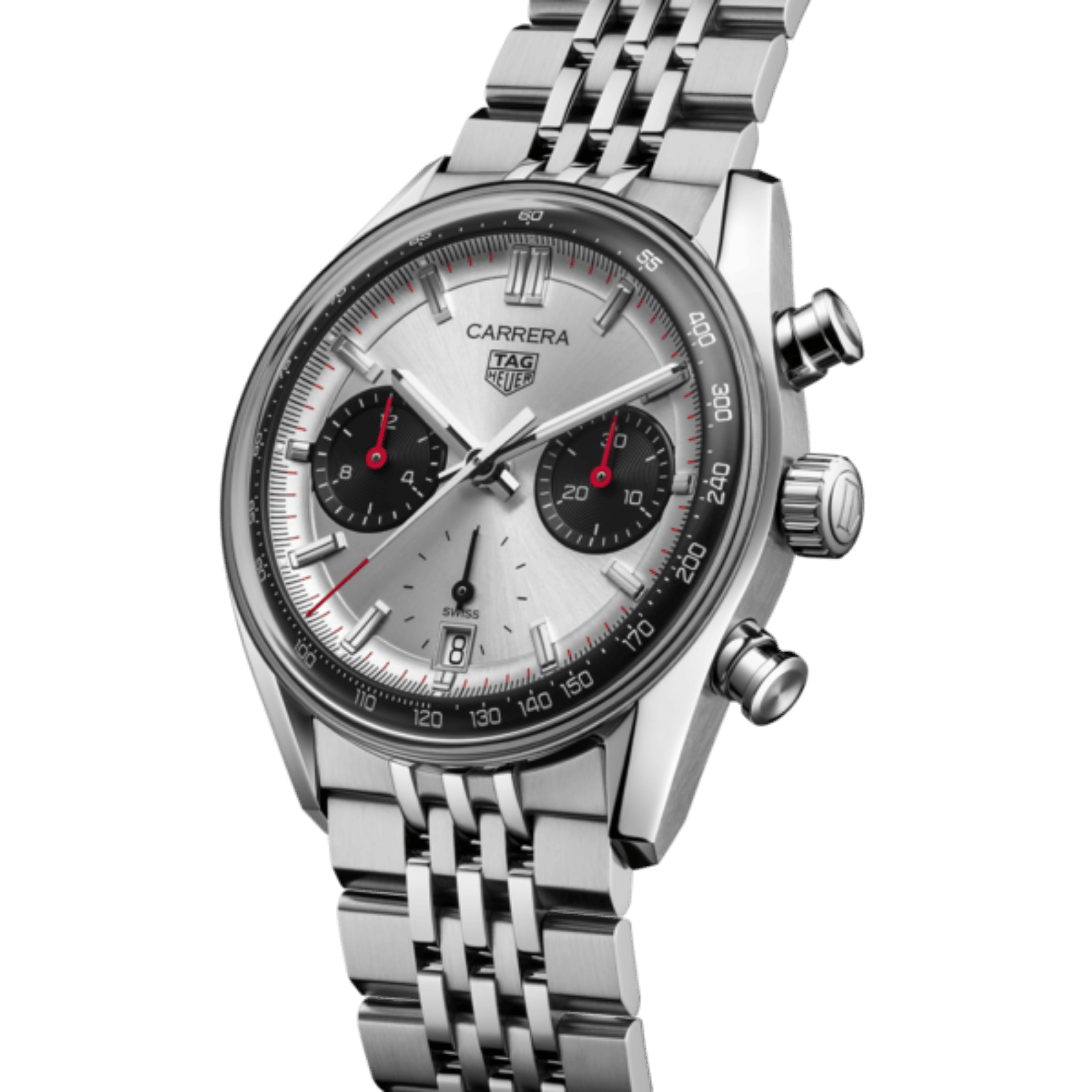 TAG Heuer Carrera Chronograph "Glassbox" automatic silver dial "beads-of-rice" steel bracelet 39 mm
