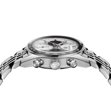 TAG Heuer Carrera Chronograph "Glassbox" automatic silver dial "beads-of-rice" steel bracelet 39 mm