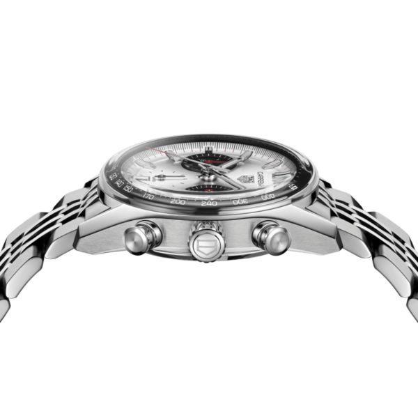 TAG Heuer Carrera Chronograph "Glassbox" automatic silver dial "beads-of-rice" steel bracelet 39 mm