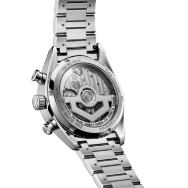 TAG Heuer Carrera Chronograph "Glassbox" automatic black dial "beads-of-rice" steel bracelet 39 mm