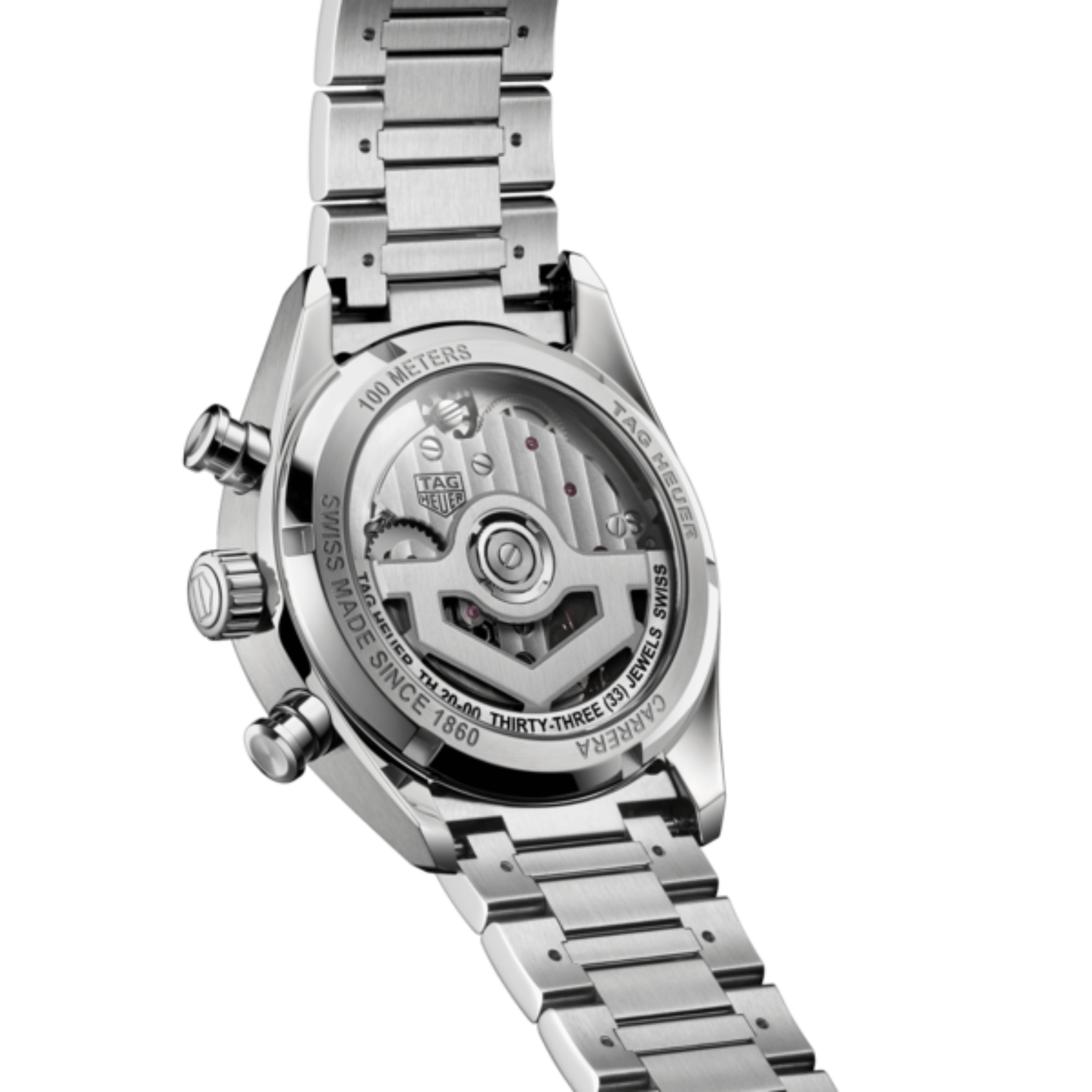 TAG Heuer Carrera Chronograph "Glassbox" automatic black dial "beads-of-rice" steel bracelet 39 mm