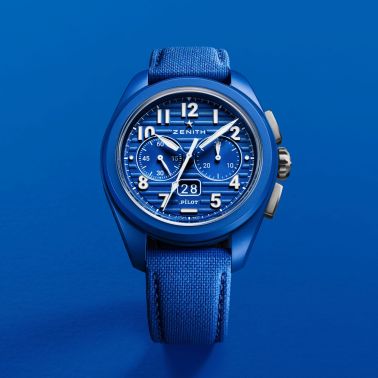 Zenith Pilot Big Date Flyback 160th Anniversary Blue Ceramic automatic El Primero cordura strap 42,5 mm