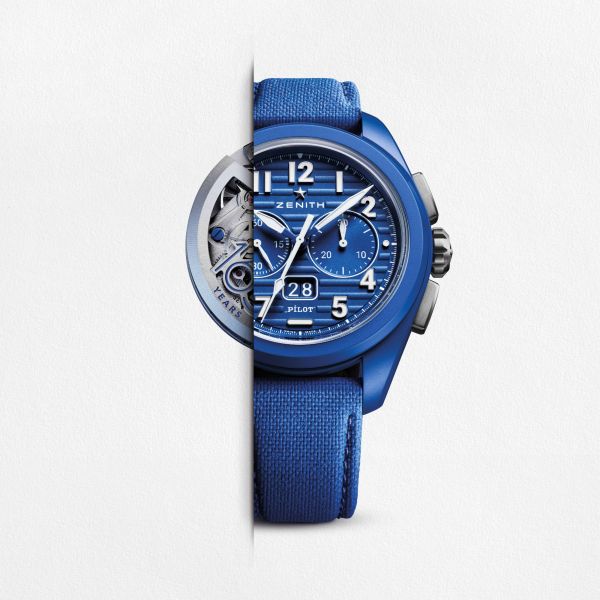 Zenith Pilot Big Date Flyback 160th Anniversary Blue Ceramic automatic El Primero cordura strap 42,5 mm