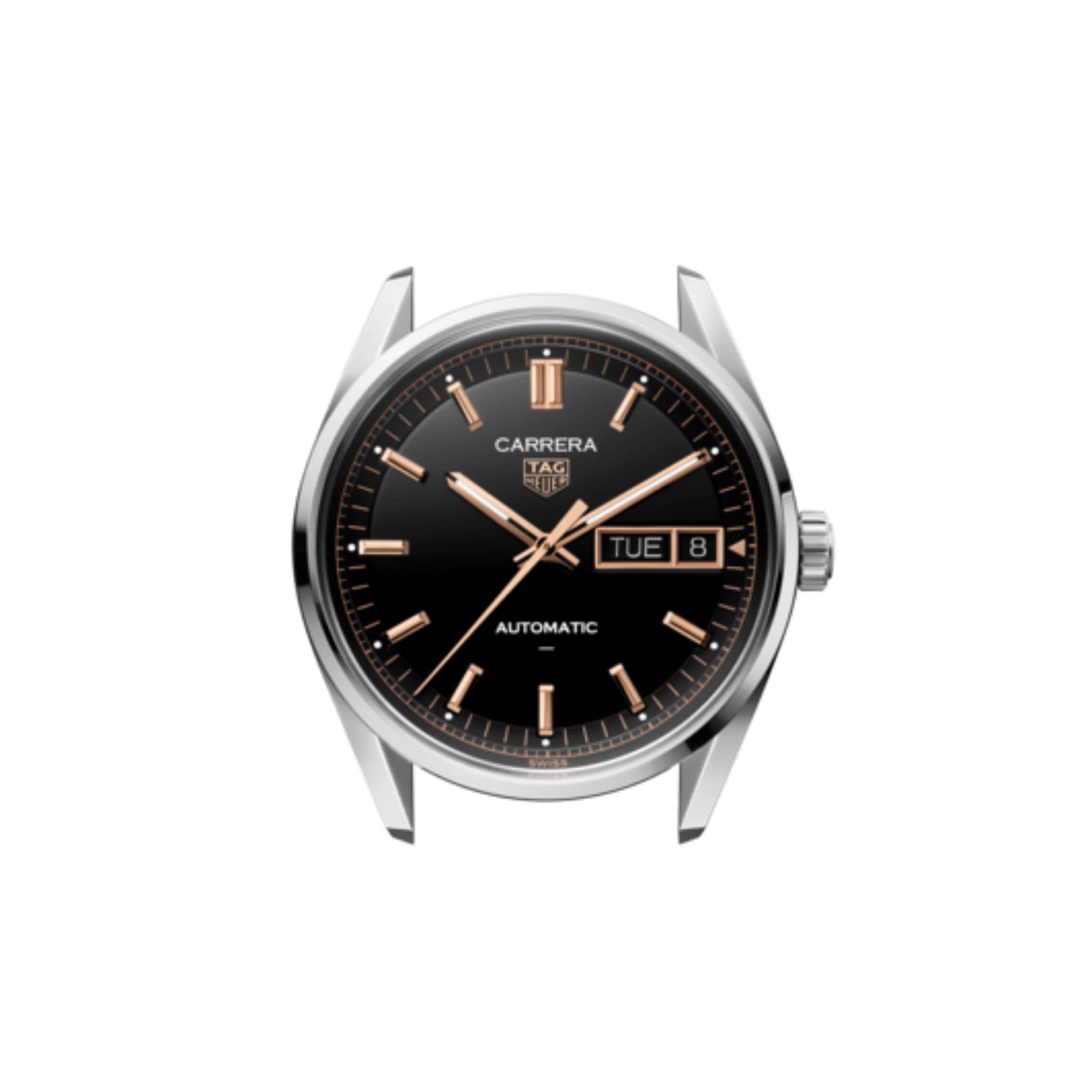 Montre TAG Heuer Carrera Day-Date automatique cadran noir bracelet acier et or rose 41 mm