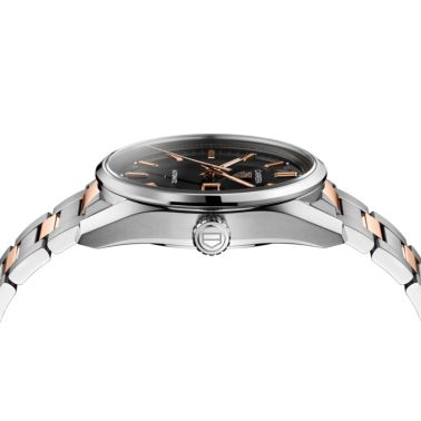 Montre TAG Heuer Carrera Day-Date automatique cadran noir bracelet acier et or rose 41 mm