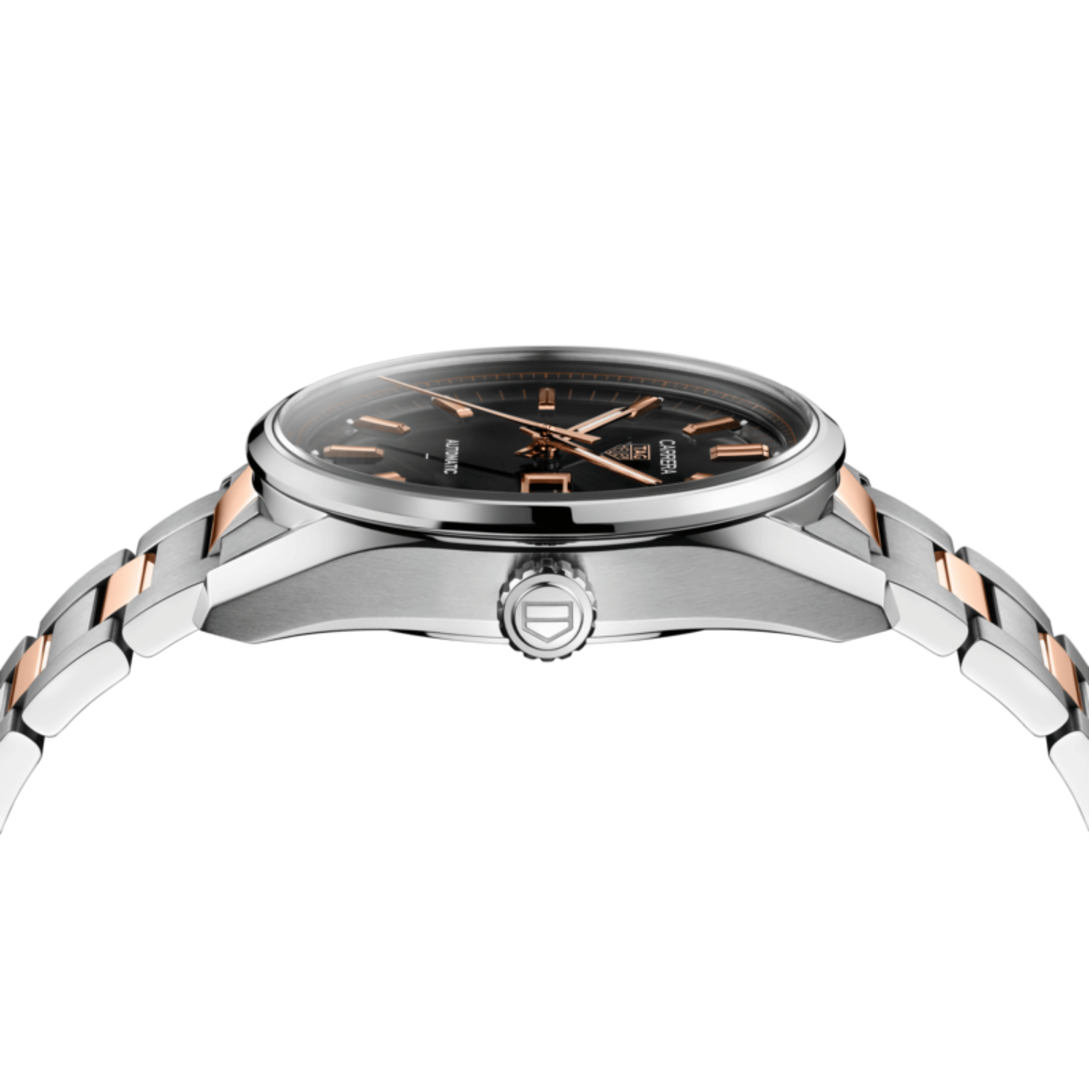 Montre TAG Heuer Carrera Day-Date automatique cadran noir bracelet acier et or rose 41 mm