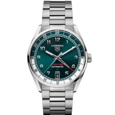 Montre TAG Heuer Carrera Date Twin-Time automatique GMT cadran vert bracelet acier 41 mm