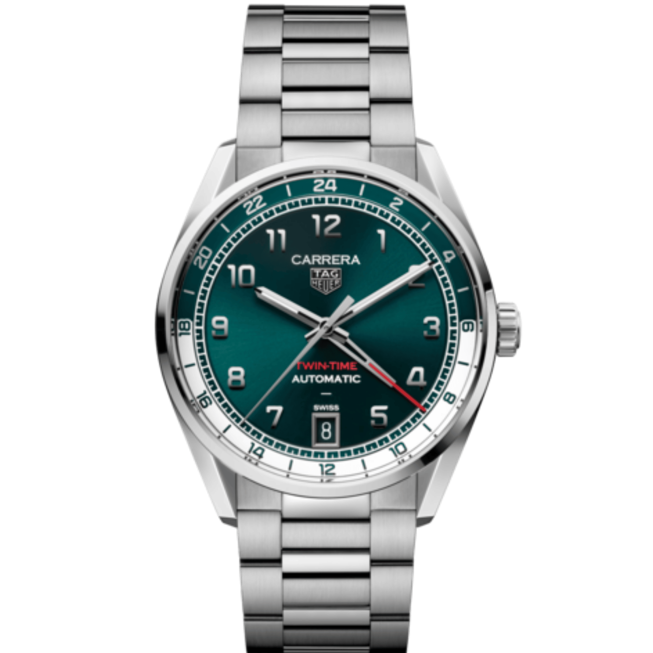 TAG Heuer Carrera Date Twin-Time automatic GMT green dial steel bracelet 41 mm