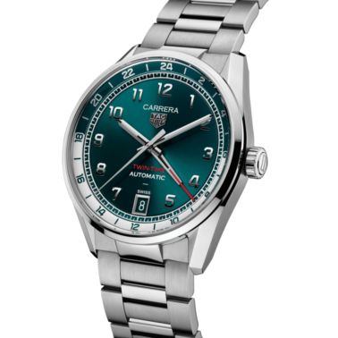 TAG Heuer Carrera Date Twin-Time automatic GMT green dial steel bracelet 41 mm