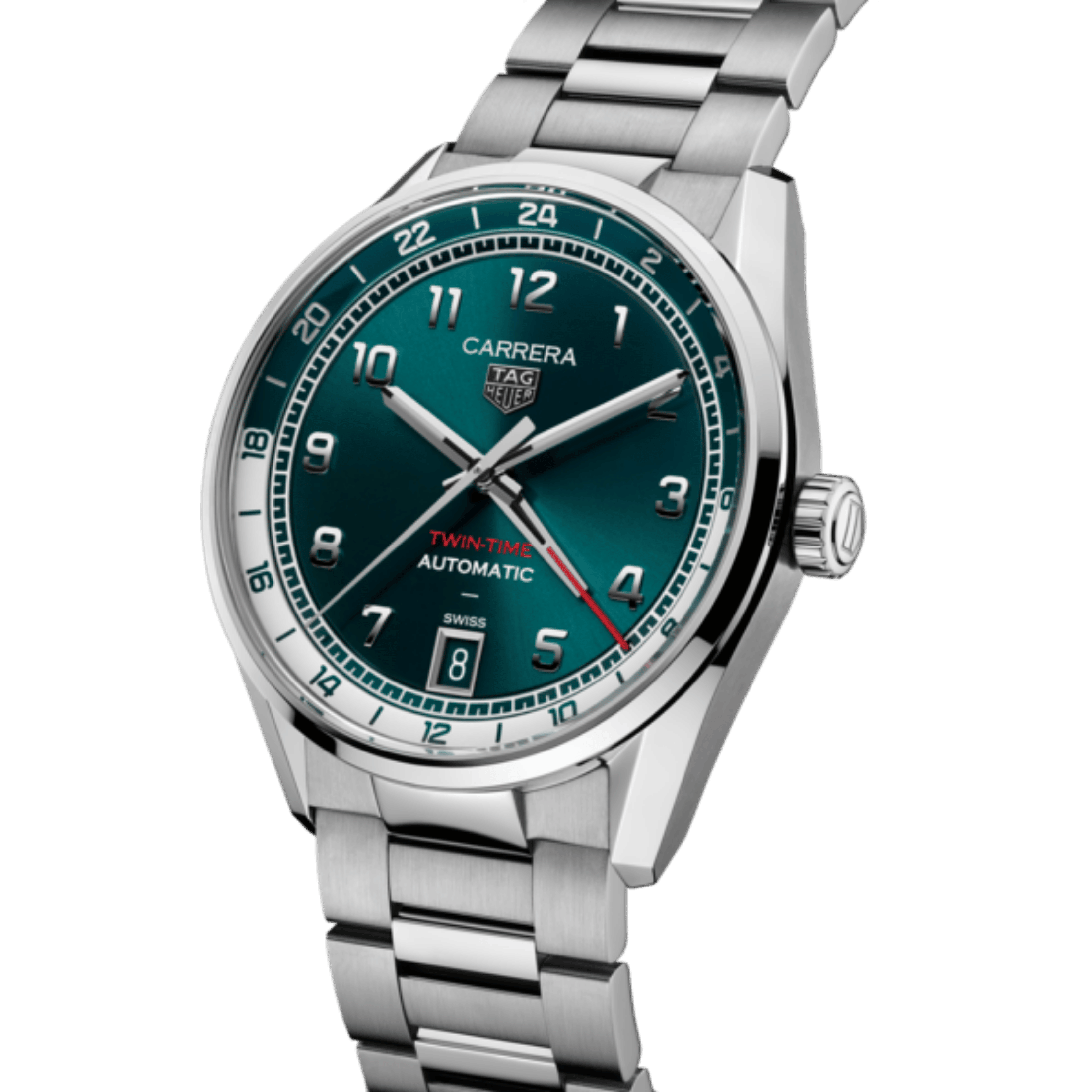 TAG Heuer Carrera Date Twin-Time automatic GMT green dial steel bracelet 41 mm