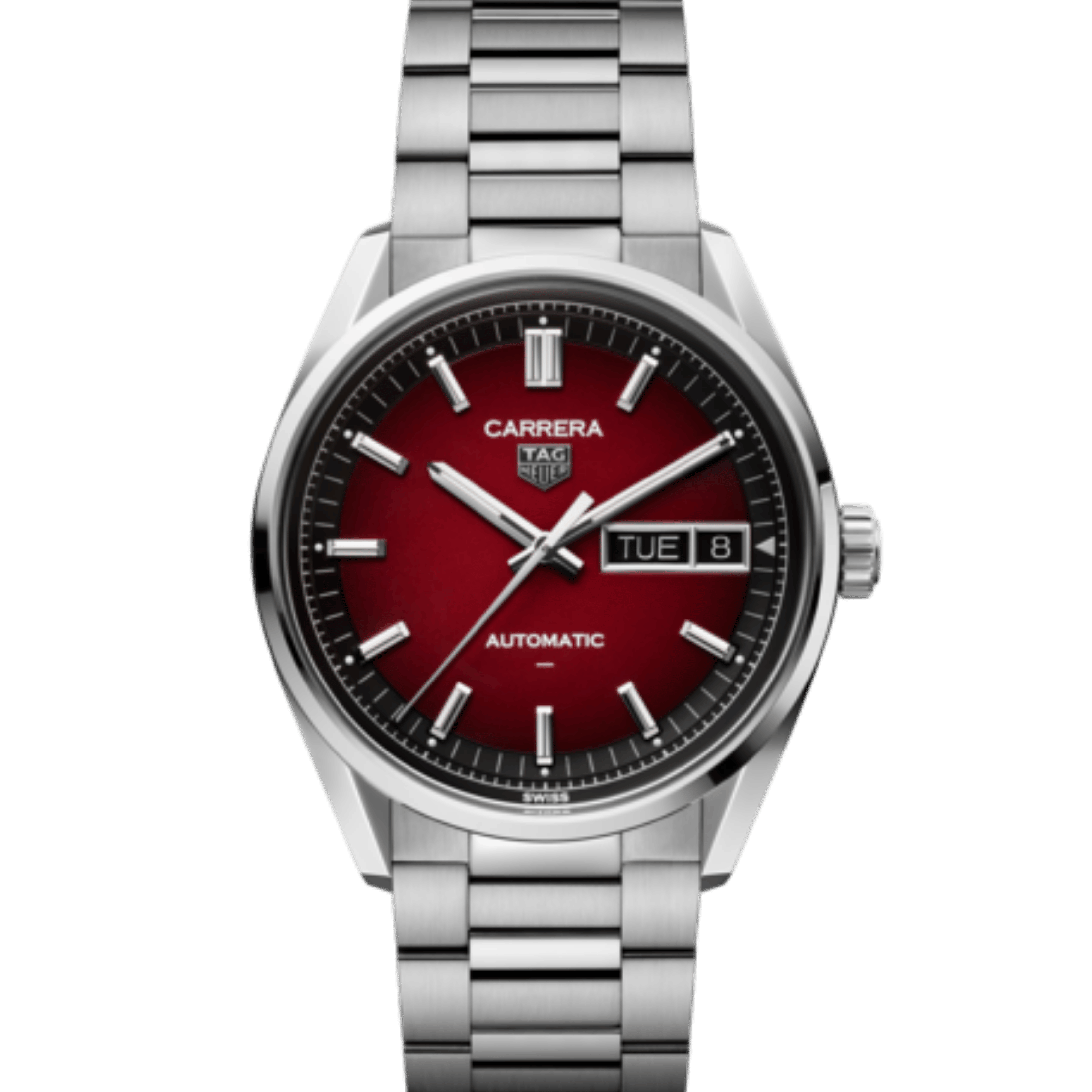 TAG Heuer Carrera Day-Date Automatic red dial steel bracelet 41 mm