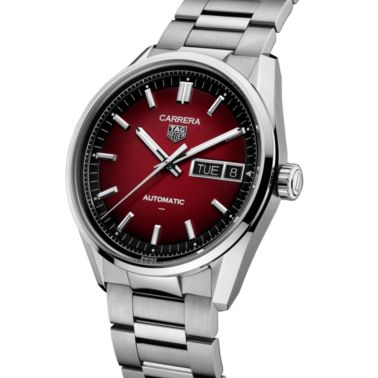 Montre TAG Heuer Carrera Day-Date automatique cadran rouge bracelet acier 41 mm