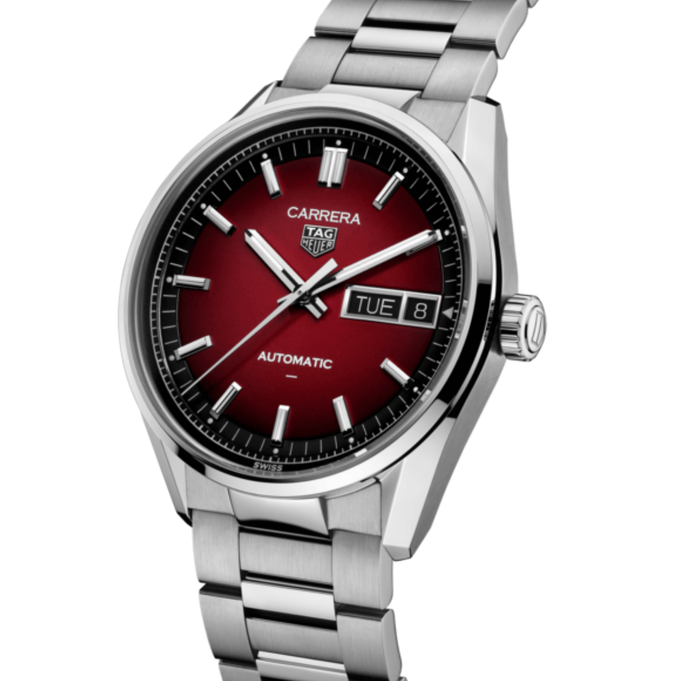 TAG Heuer Carrera Day-Date Automatic red dial steel bracelet 41 mm