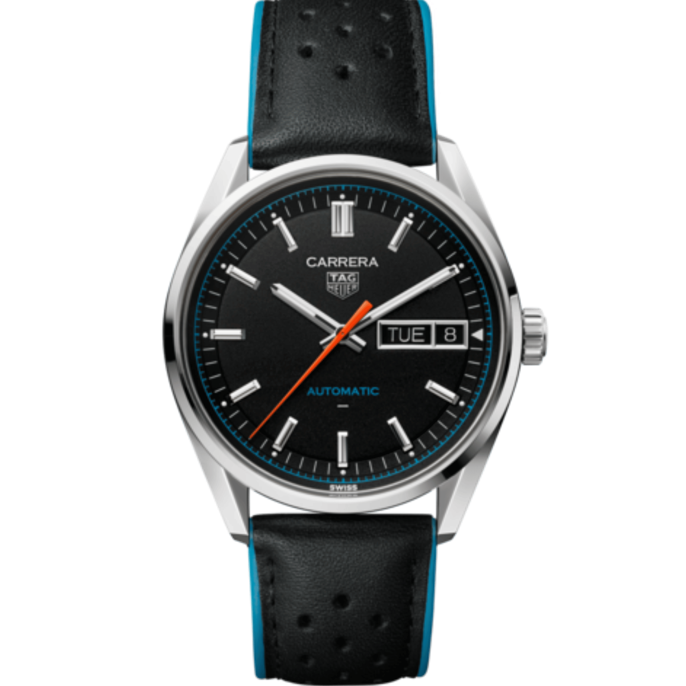 TAG Heuer Carrera Day-Date Automatic black dial leather strap 41 mm