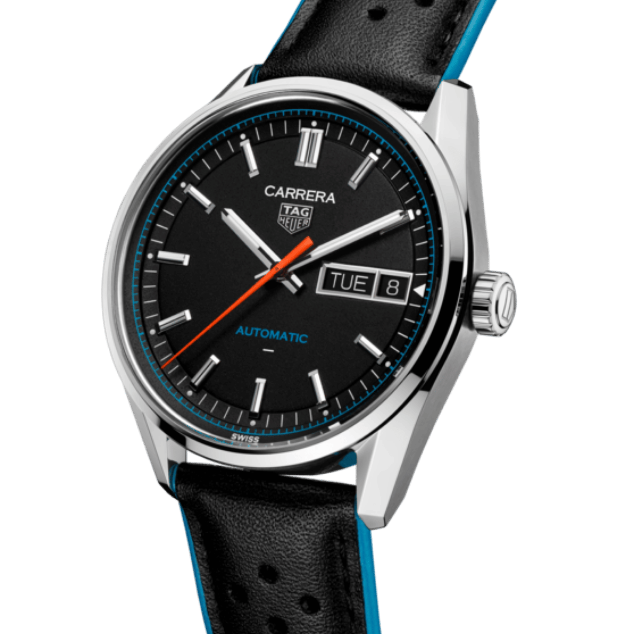 TAG Heuer Carrera Day-Date Automatic black dial leather strap 41 mm