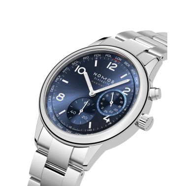 Watch Nomos Club Sport Neomatik Worldtimer Mondial sapphire back blue dial steel bracelet