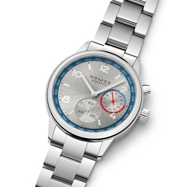 Watch Nomos Club Sport Neomatik Worldtimer Mondial sapphire back silver dial steel bracelet