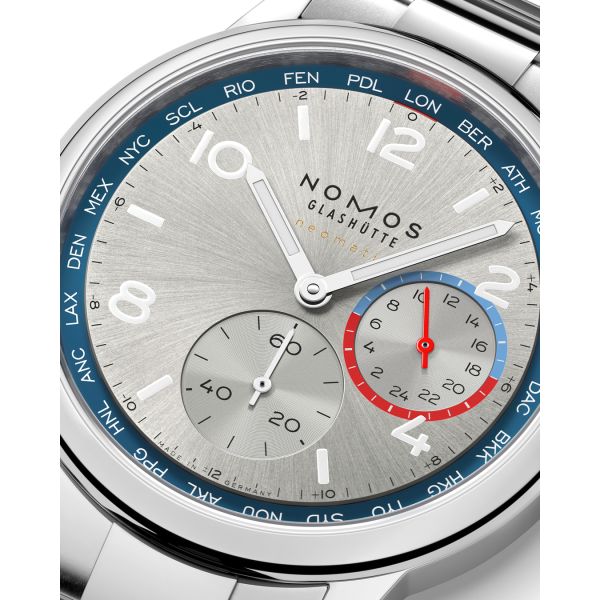 Watch Nomos Club Sport Neomatik Worldtimer Mondial sapphire back silver dial steel bracelet