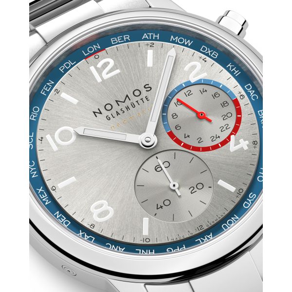 Watch Nomos Club Sport Neomatik Worldtimer Mondial sapphire back silver dial steel bracelet