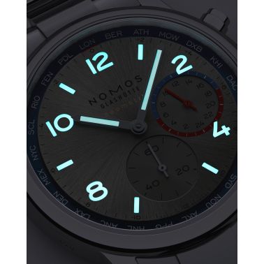 Watch Nomos Club Sport Neomatik Worldtimer Mondial sapphire back silver dial steel bracelet