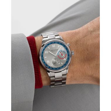 Watch Nomos Club Sport Neomatik Worldtimer Mondial sapphire back silver dial steel bracelet