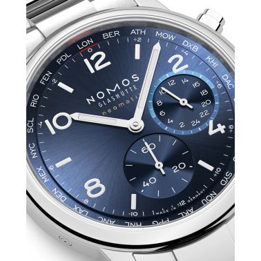 Watch Nomos Club Sport Neomatik Worldtimer Mondial sapphire back blue dial steel bracelet