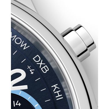 Montre Nomos Club Sport Neomatik Worldtimer Mondial cadran bleu bracelet acier 40 mm