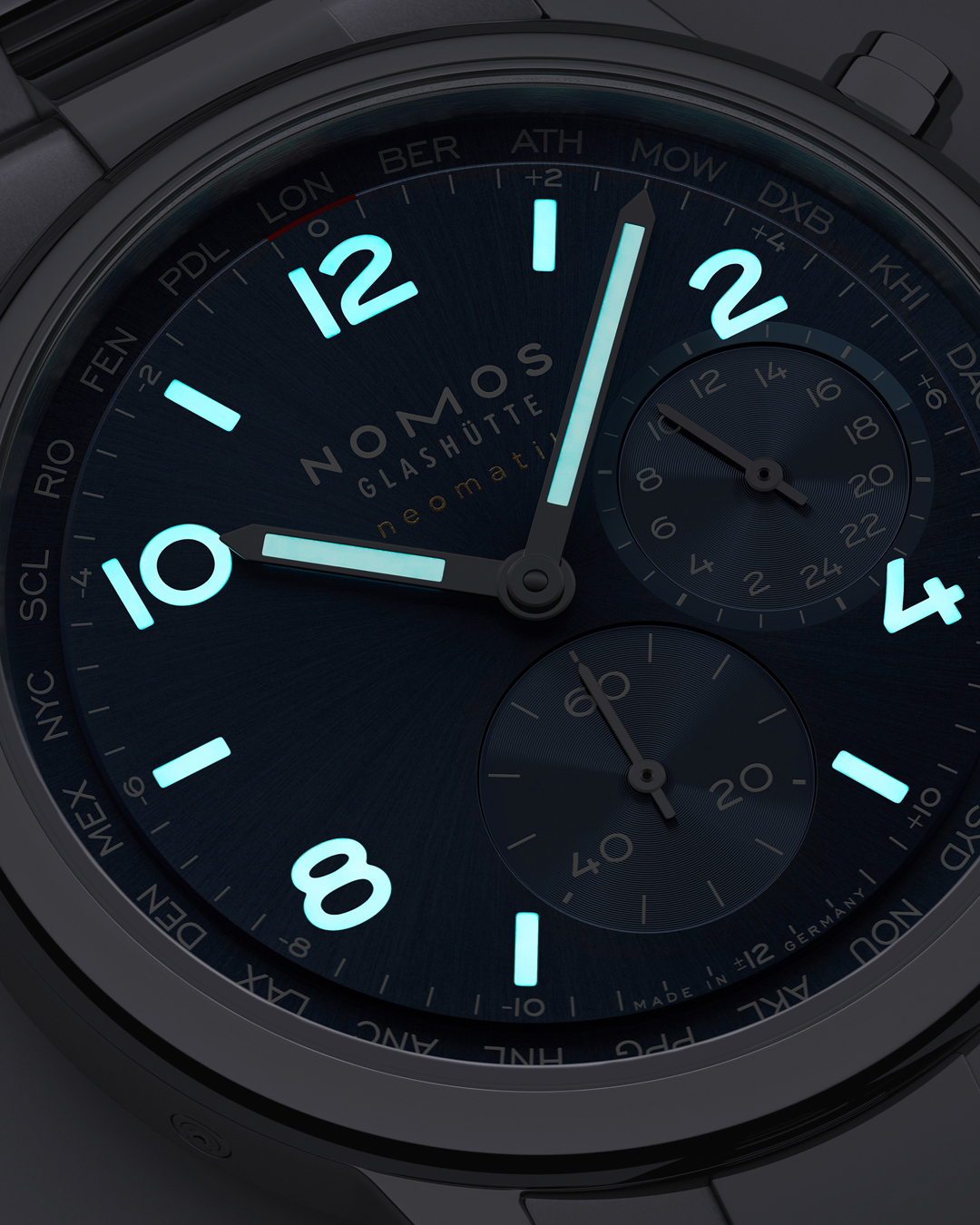 Watch Nomos Club Sport Neomatik Worldtimer Mondial sapphire back blue dial steel bracelet