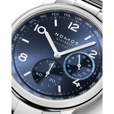 Watch Nomos Club Sport Neomatik Worldtimer Mondial sapphire back blue dial steel bracelet
