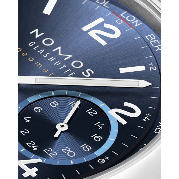 Watch Nomos Club Sport Neomatik Worldtimer Mondial sapphire back blue dial steel bracelet