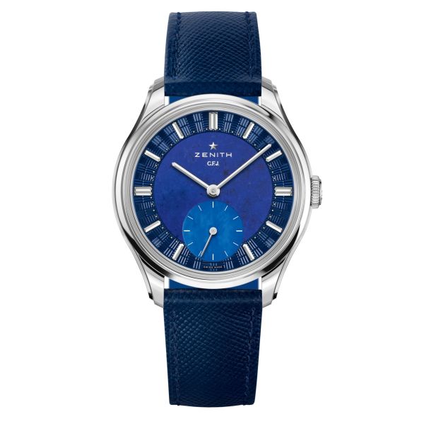 Zenith G.F.J Calibre 135 platinium Lapis Lazuli dial leather strap 39 mm
