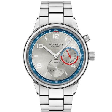 Watch Nomos Club Sport Neomatik Worldtimer Mondial sapphire back silver dial steel bracelet