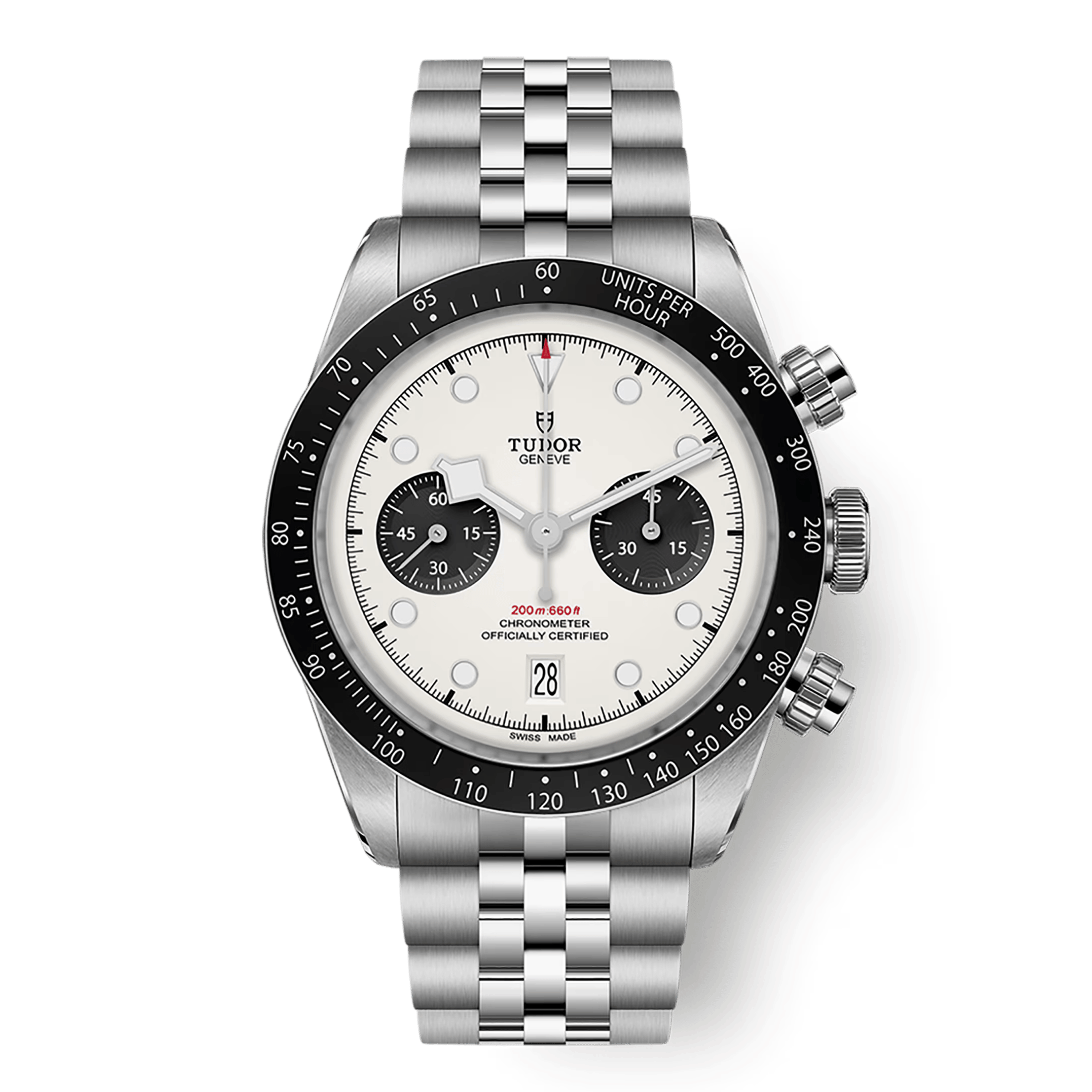 Montre Tudor Black Bay Chrono automatique cadran blanc opalin bracelet acier 5 mailles 41 mm