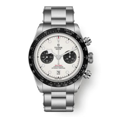 Montre Tudor Black Bay Chrono automatique cadran blanc opalin bracelet acier riveté 41 mm