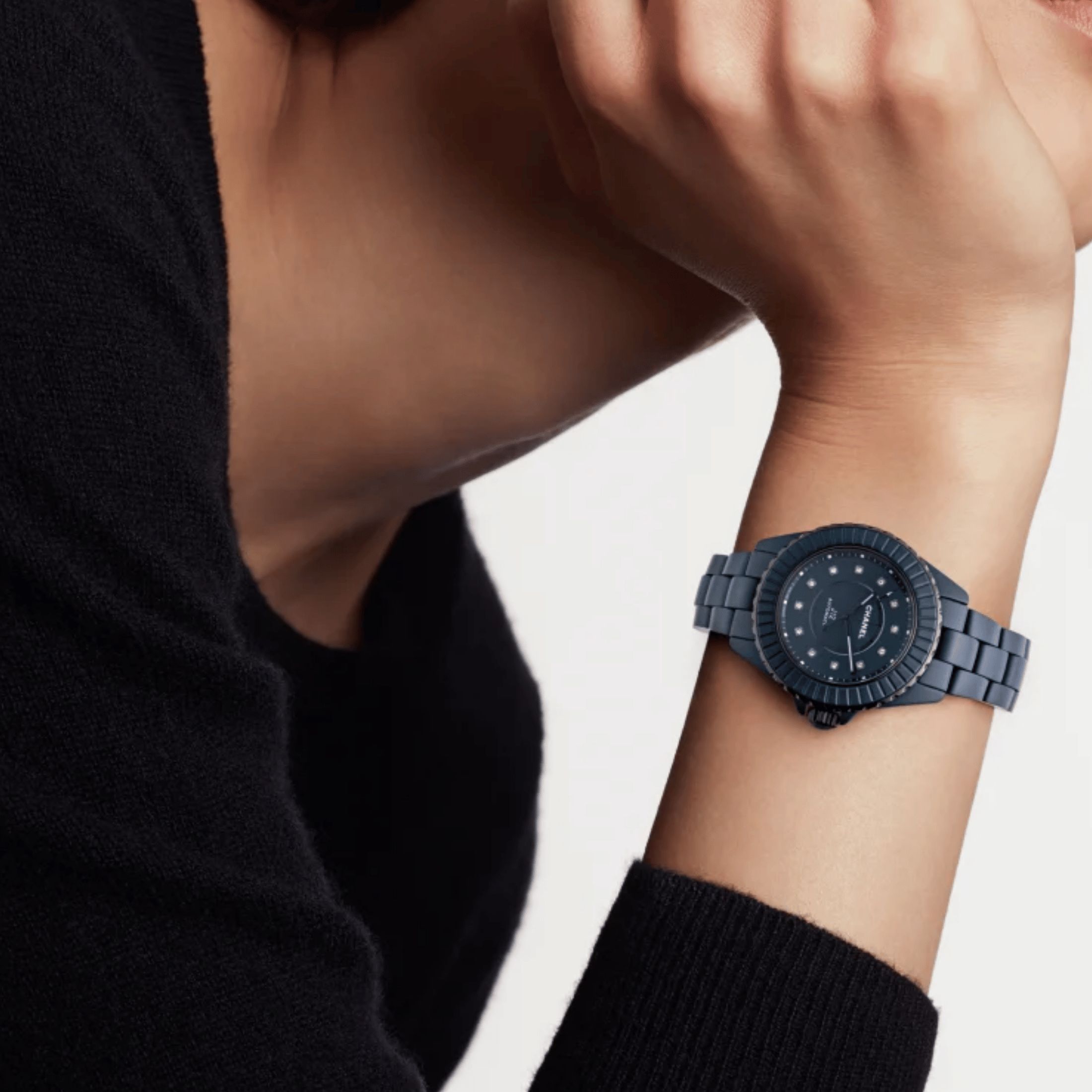 CHANEL J12 BLUE automatic watch, blue dial, diamond hour markers