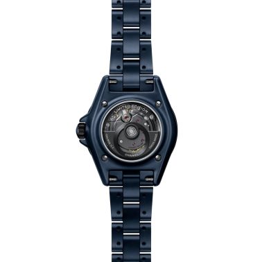 Montre CHANEL J12 BLEU automatique cadran bleu, index saphirs bleus et bracelet céramique bleu 33 mm