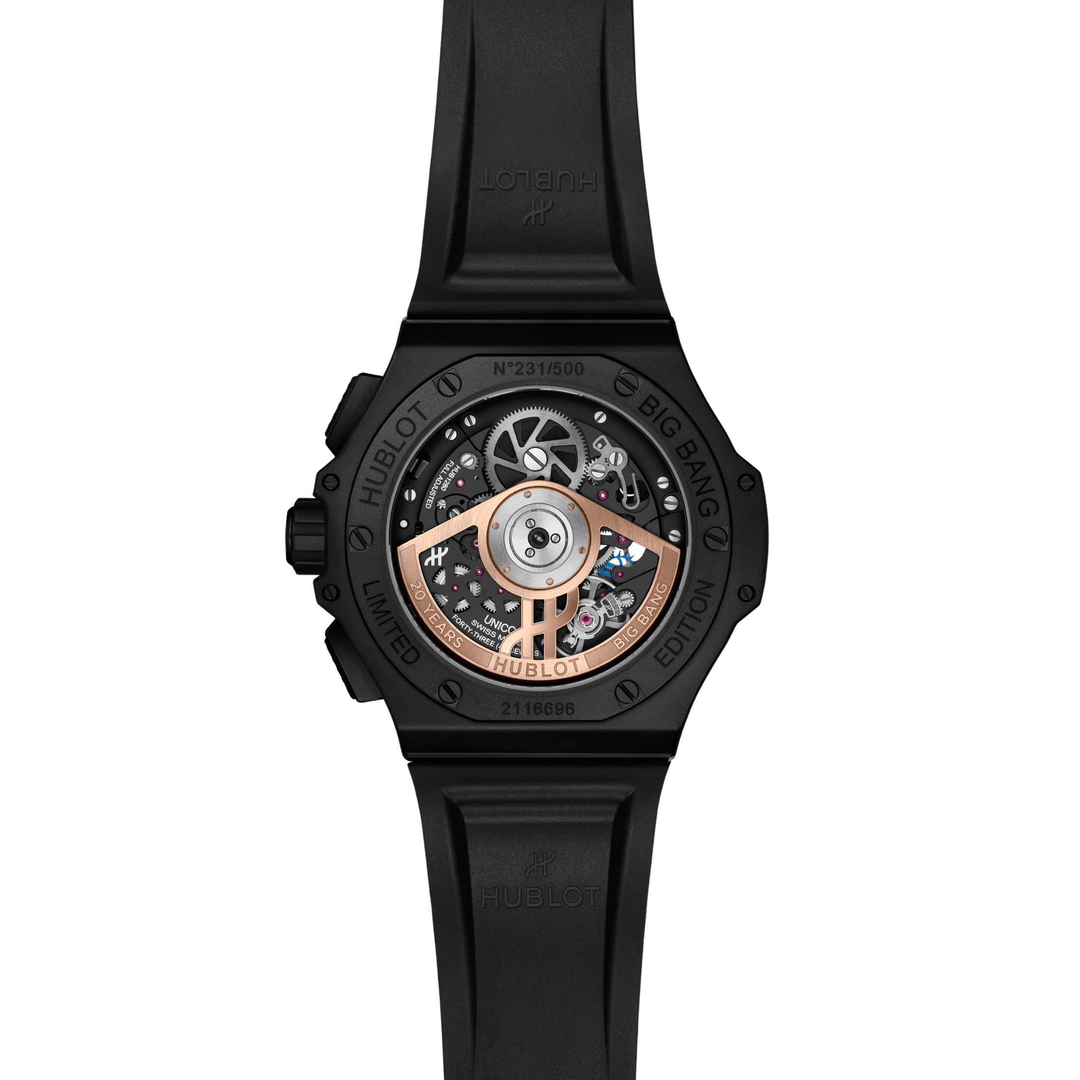 Montre Hublot Big Bang 20ème Anniversaire All Black automatique cadran carbone bracelet caoutchouc 43 mm