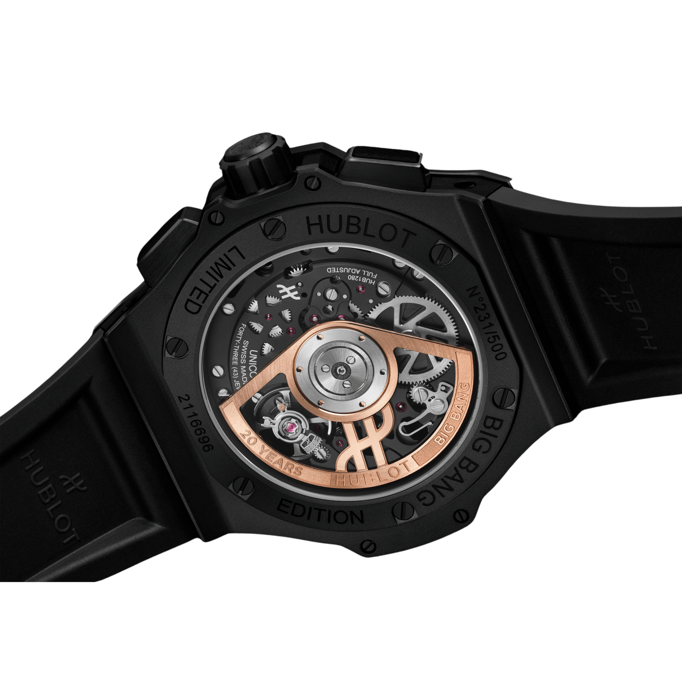 Hublot Big Bang 20th Anniversary All Black automatic carbon dial rubber strap 43 mm
