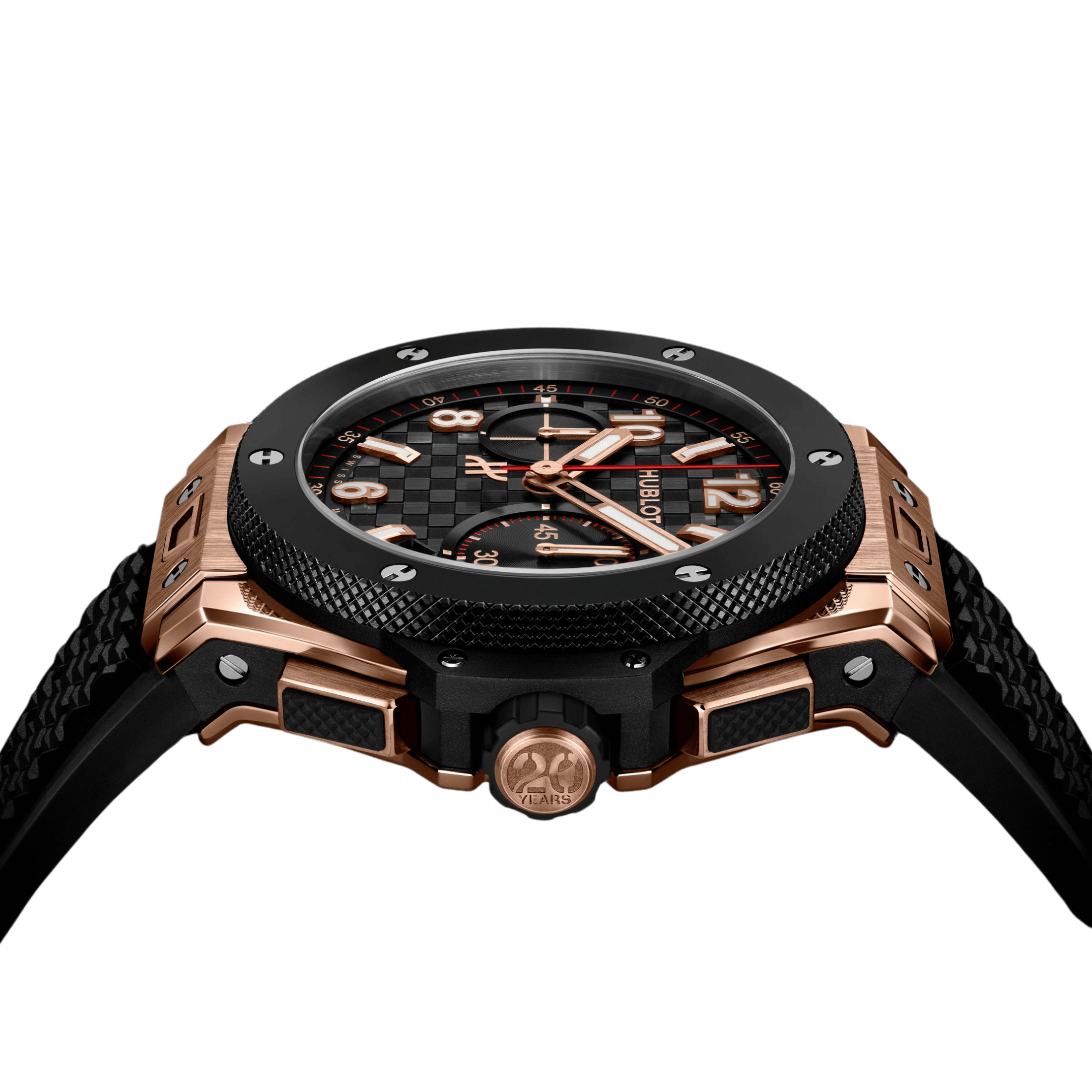 Montre Hublot Big Bang 20ème Anniversaire King Gold Ceramic automatique cadran carbone bracelet caoutchouc 43 mm