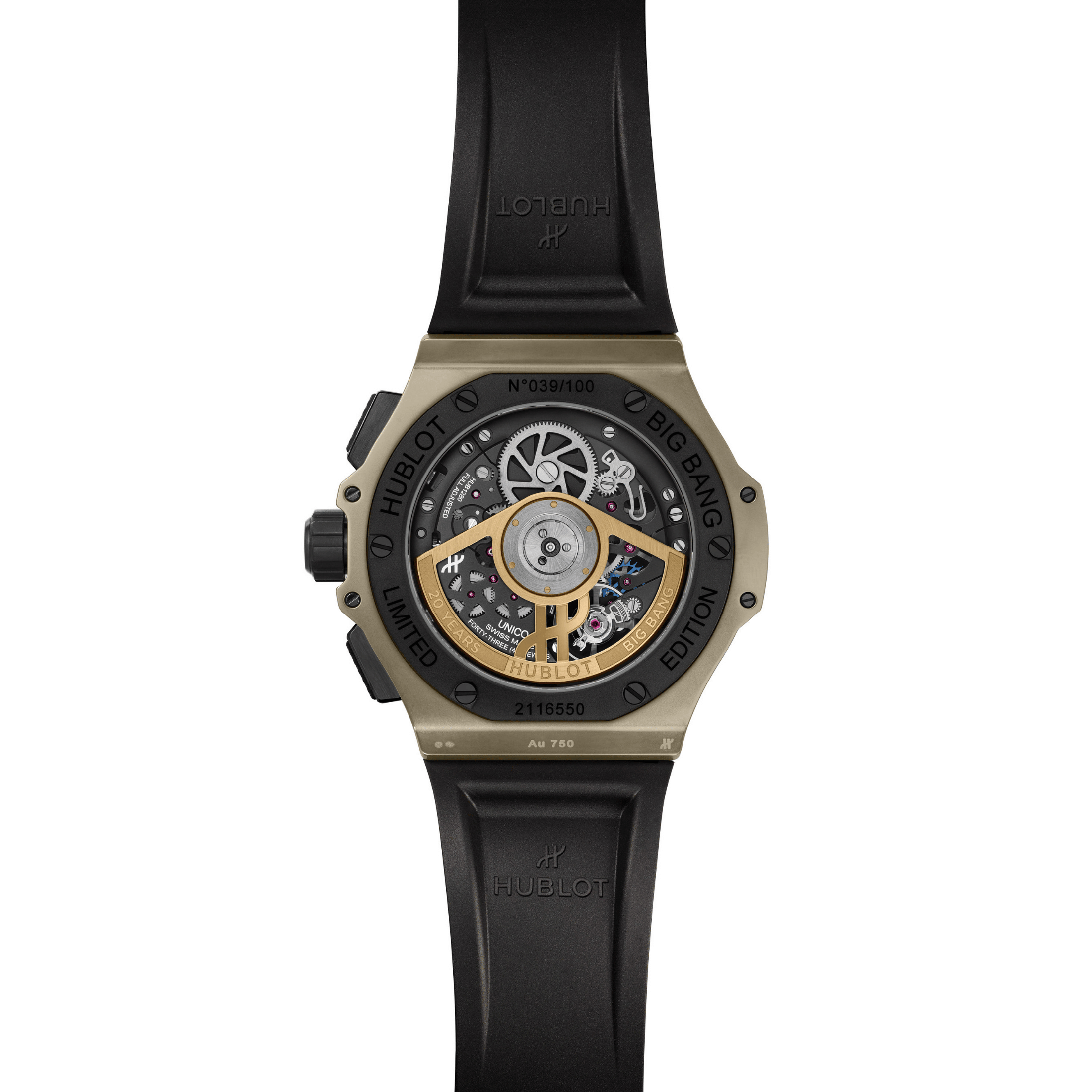 Hublot Big Bang 20th Anniversary Full Magic Gold automatic carbon dial rubber strap 43 mm