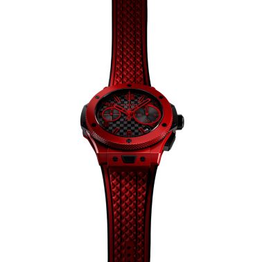 Montre Hublot Big Bang 20ème Anniversaire Red Magic automatique cadran carbone bracelet caoutchouc 43 mm