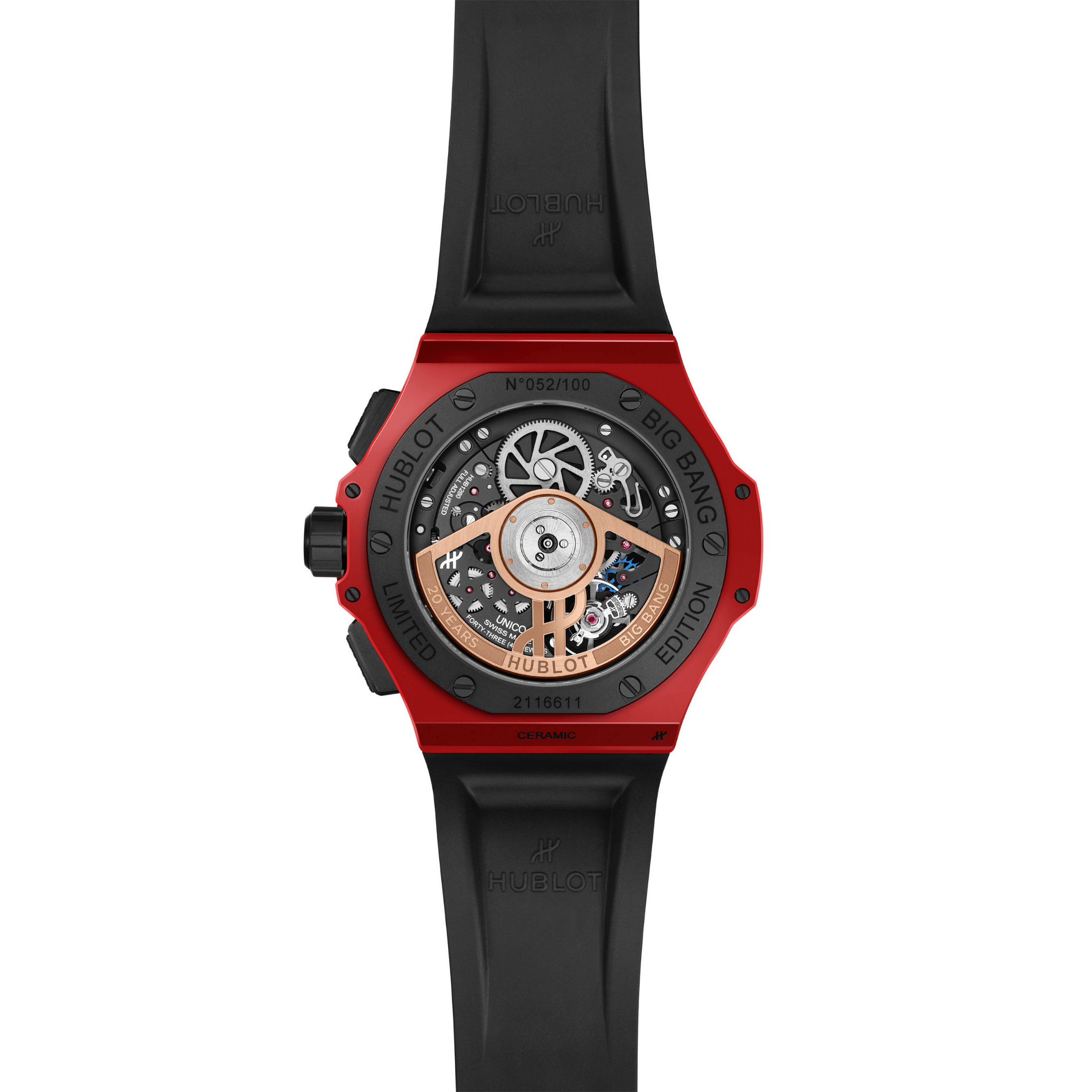 Montre Hublot Big Bang 20ème Anniversaire Red Magic automatique cadran carbone bracelet caoutchouc 43 mm