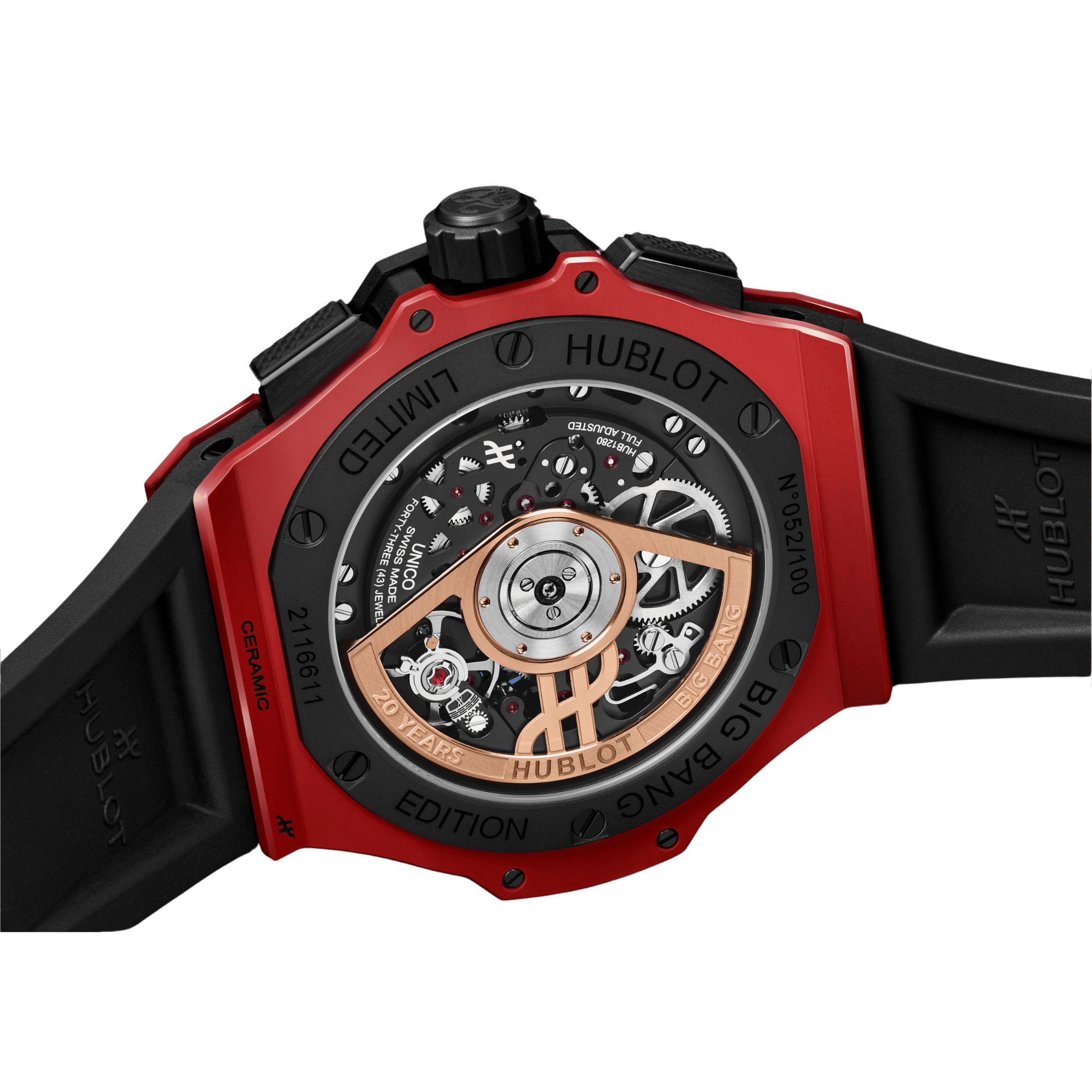 Montre Hublot Big Bang 20ème Anniversaire Red Magic automatique cadran carbone bracelet caoutchouc 43 mm