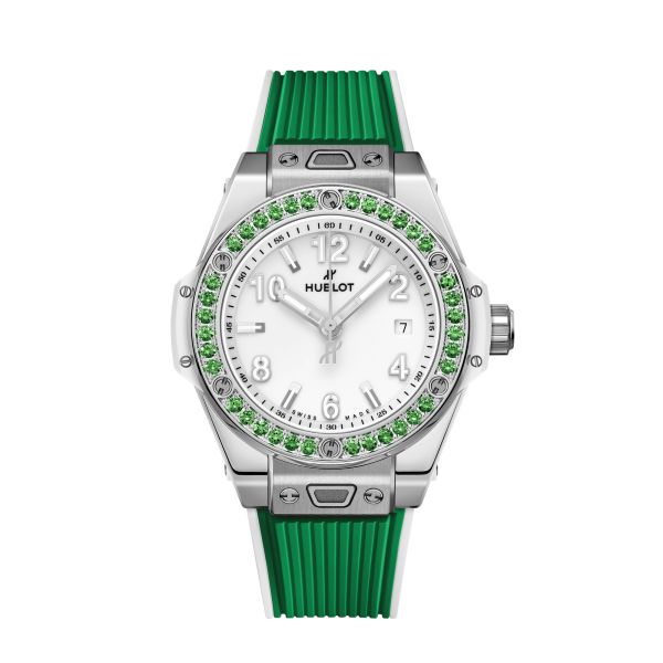 Montre Hublot Big Bang One Click Joyful Steel Apple Green automatique cadran blanc bracelet caoutchouc 33 mm