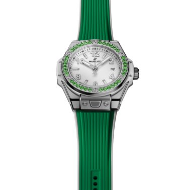 Montre Hublot Big Bang One Click Joyful Steel Apple Green automatique cadran blanc bracelet caoutchouc 33 mm