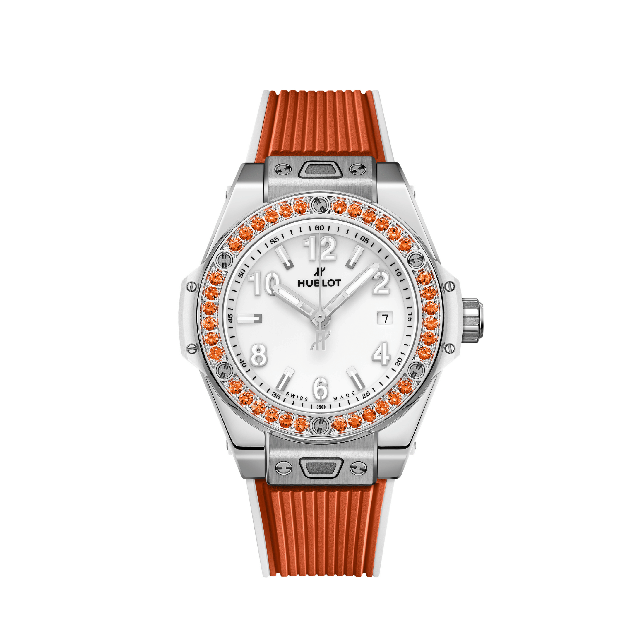 Hublot Big Bang One Click Joyful Steel Orange automatic white dial rubber strap 33 mm